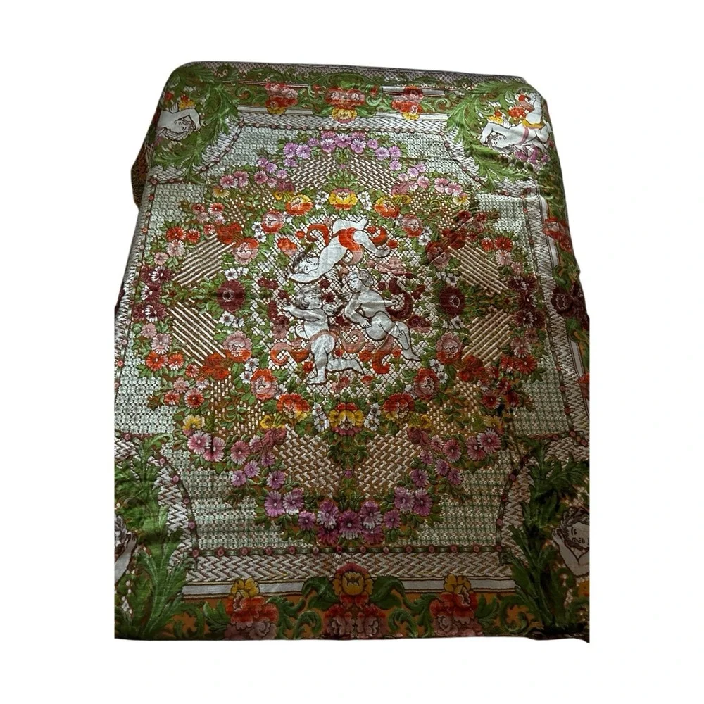 Vintage Italian Velvet Cherub Tapestry Bedspread 83x67